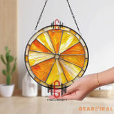Citrus Slice Stained Glass Suncatcher Orange Lemon Window Hanging Decor Round Fruit Panel Art Bright Summer Kitchen